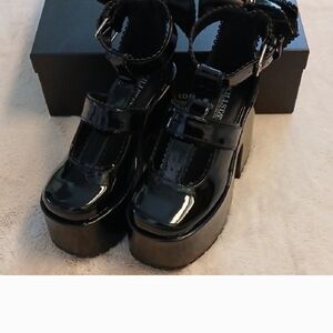 Killstar Black Patent Platform Shoes